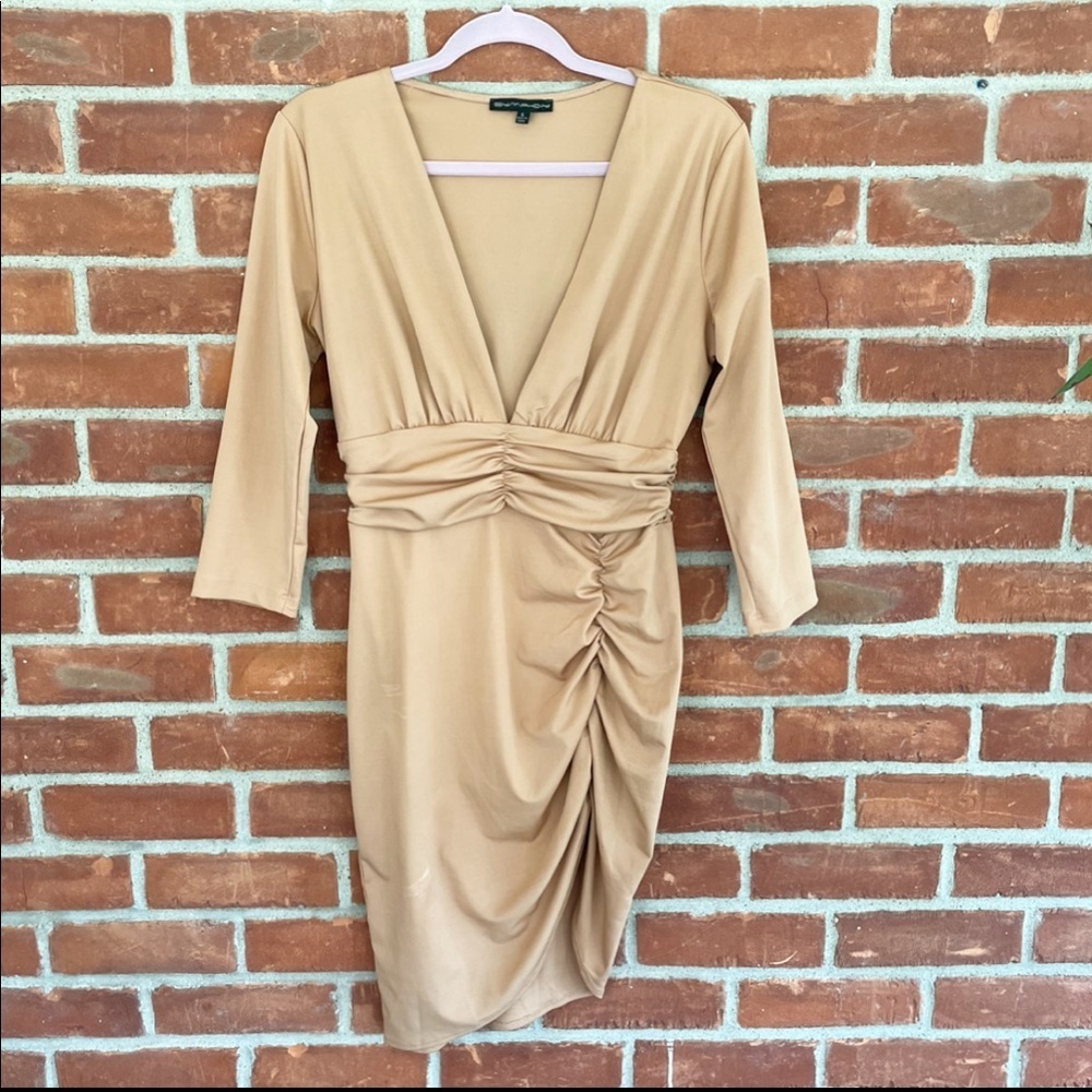 Symphony vintage Y2K camel tan ruched mini dress